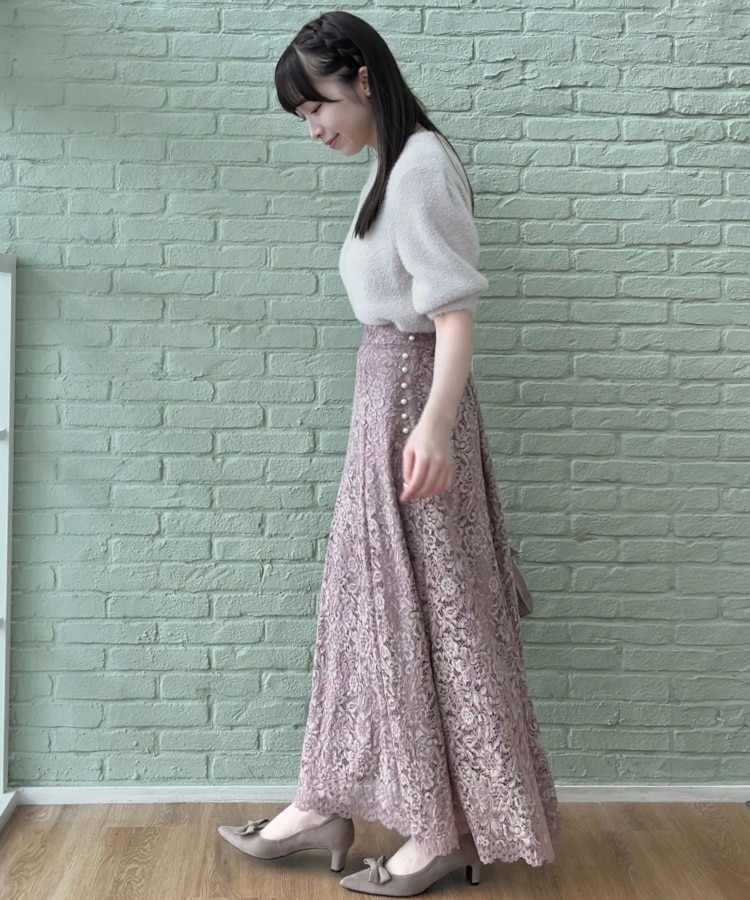 クチュールブローチ(Couture Brooch)のリボン付きラメフェザー5分袖ニット10