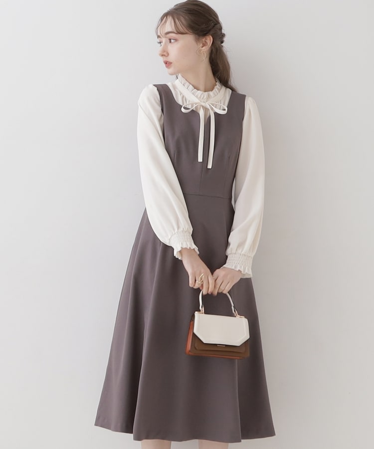 クチュールブローチ(Couture Brooch)の【美シルエット・ほろ甘ジャンスカ】フィット＆フレアージャンスカ チャコールグレー(013)