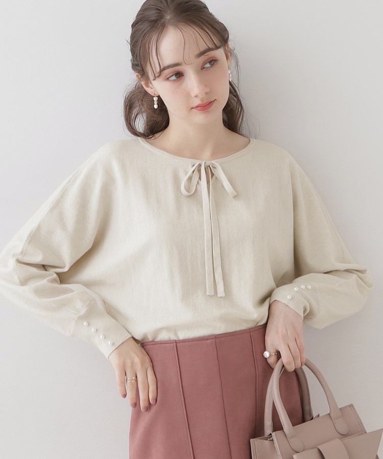 クチュールブローチ(Couture Brooch)の【美シルエットニット】リボン2WAYフェイクパール袖ドルマンニット8