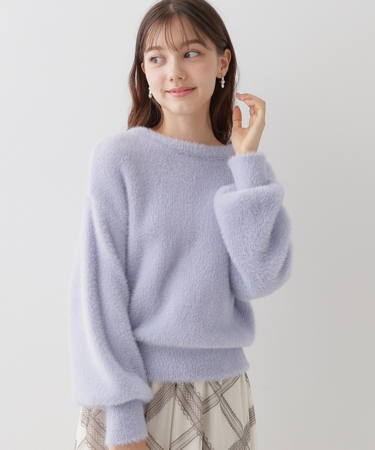 クチュールブローチ(Couture Brooch)の【ほろ甘・ふわふわ】前後2WAYフェザーカーディガン サックスブルー(090)