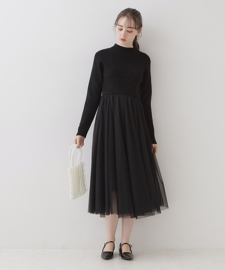 クチュールブローチ(Couture Brooch)の【ふわっと軽い上品なワンピ】ラメニットチュールドッキングワンピース1
