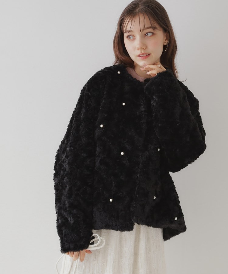 クチュールブローチ(Couture Brooch)のパール調エコファージャケット ブラック(019)