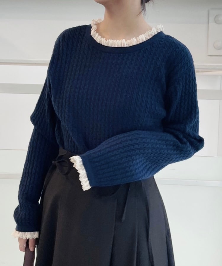 クチュールブローチ(Couture Brooch)の【大人フェミニンを叶える】レース細ケーブルバックリボンニット42