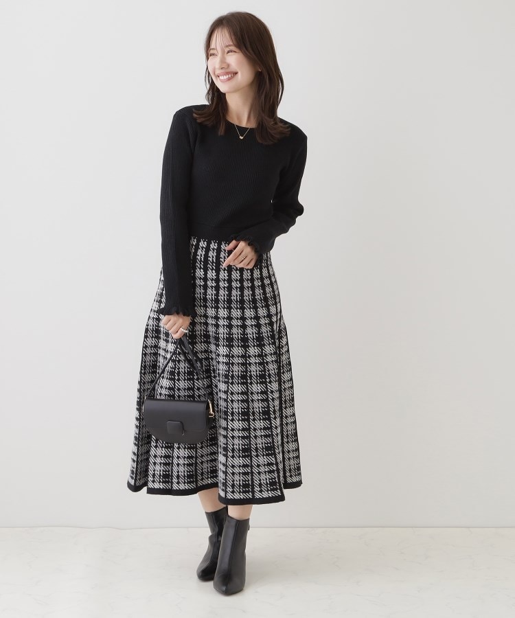 チェックニットワンピース(マキシ・ロングワンピース チェックニットワンピース(マキシ・ロングワンピース