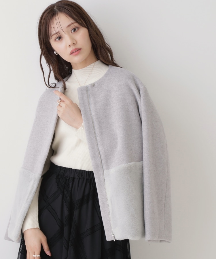 クチュールブローチ(Couture Brooch)の【軽くて柔らか・通勤にも】フェイクファー切替コート5