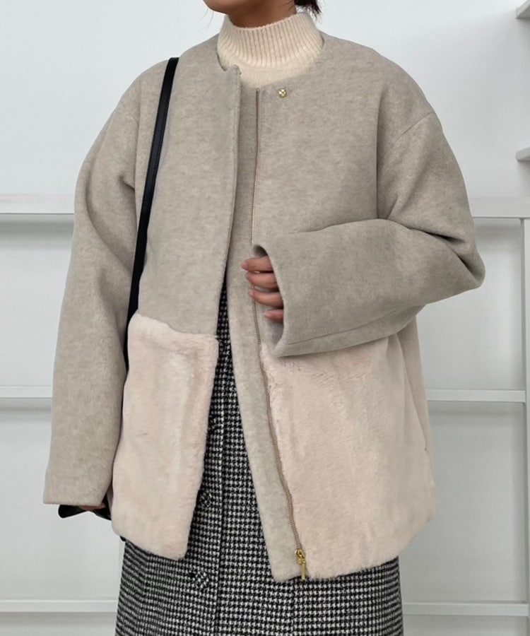 クチュールブローチ(Couture Brooch)の【軽くて柔らか・通勤にも】フェイクファー切替コート20