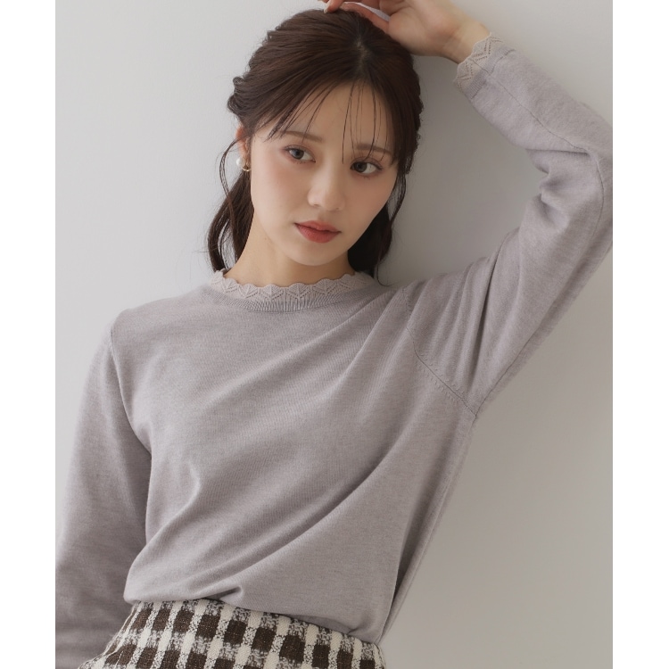 クチュールブローチ(Couture Brooch)の【プチプラ・上品×シンプルなニット】サステナブル 配色透かしスカラニット ニット/セーター