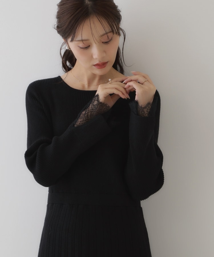 クチュールブローチ(Couture Brooch)の【優雅なレディワンピース】袖裾レースデザインニットワンピース30