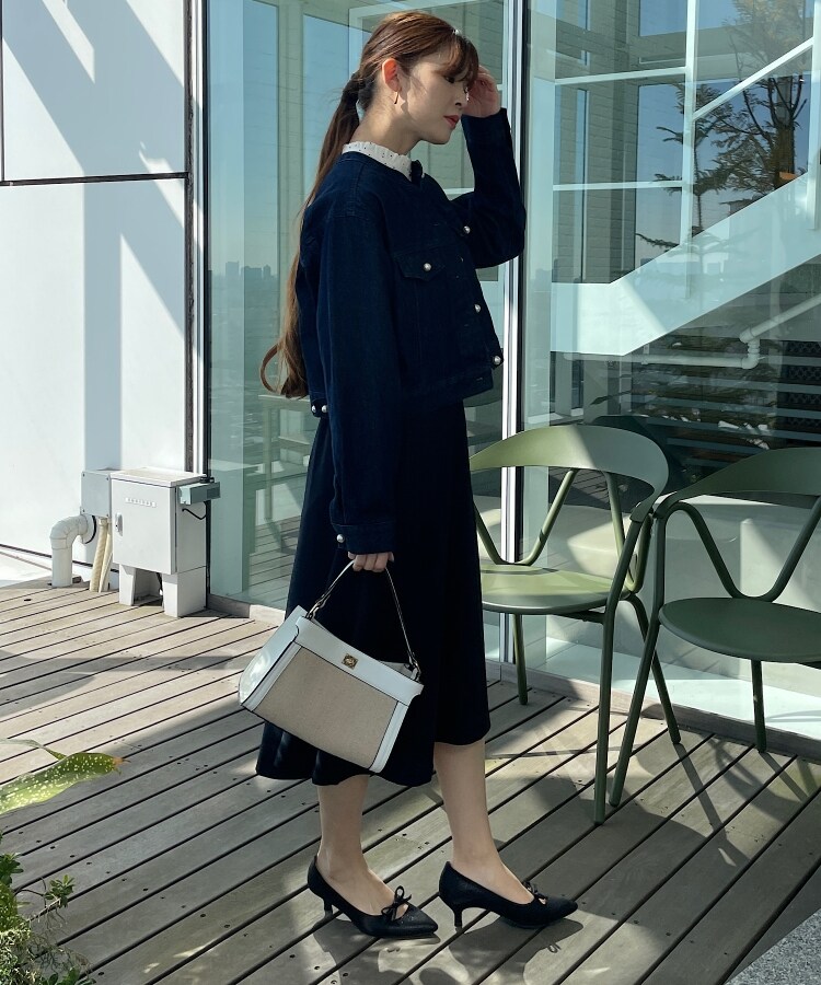 クチュールブローチ(Couture Brooch)のパール調釦ノーカラーデニムジャケット25