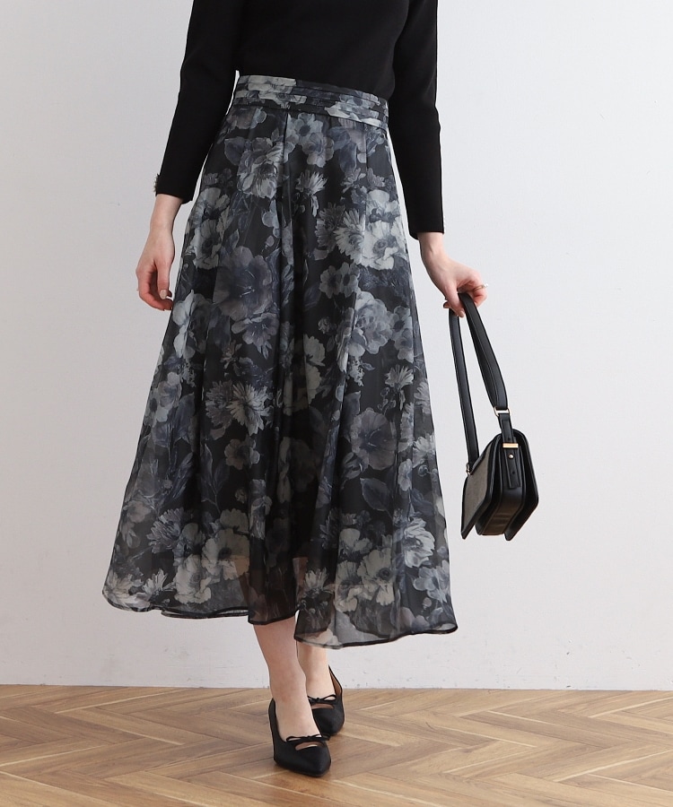 クチュールブローチ(Couture Brooch)の【上品華やかな着映えスカート】スプリングオーガンフルールスカート ブラック(119)