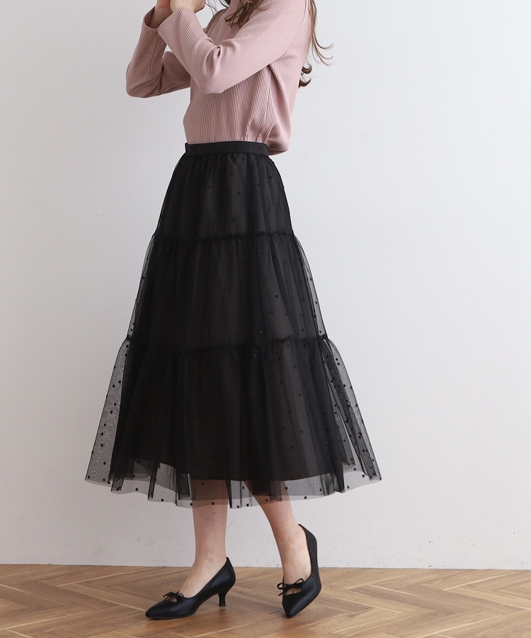 クチュールブローチ(Couture Brooch)のドットエンブロティアードスカート ブラック(119)