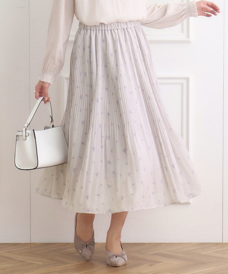 クチュールブローチ(Couture Brooch)の花柄プリーツスカート グレージュ(150)