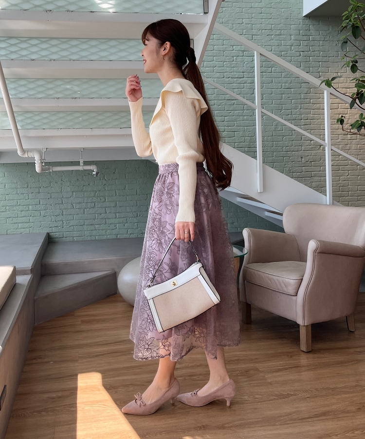 チュール×刺繍の華やかスカート】エンブロフルールスカート チュール×刺繍の華やかスカート】エンブロフルールスカート