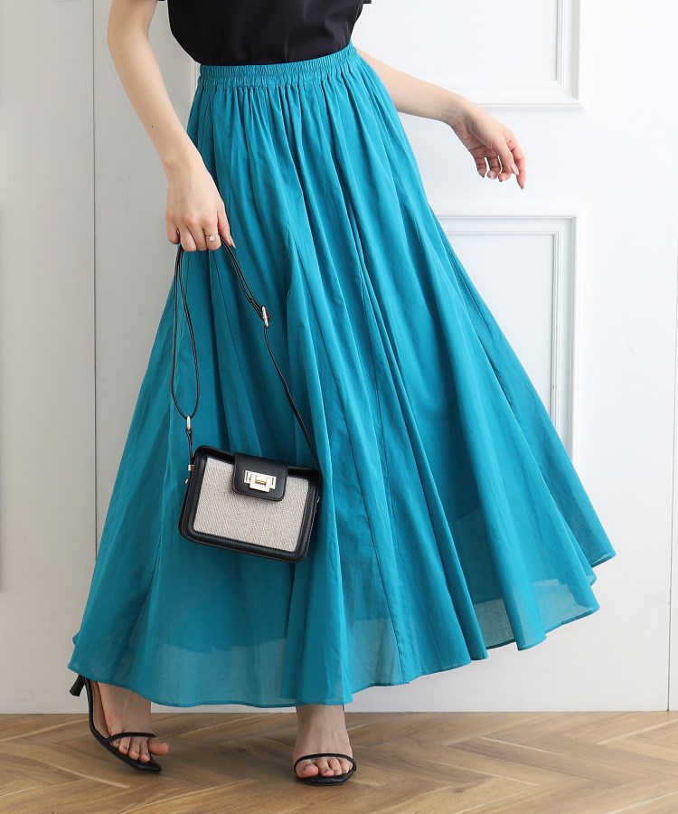 クチュールブローチ(Couture Brooch)のコットンボイルフレアスカート ブルーグリーン(097)