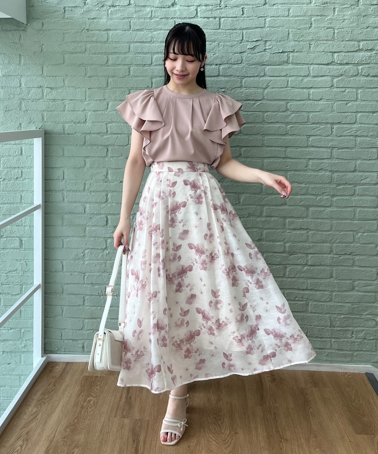 華やかサマーフラワー】水彩フラワージャカードタックスカート 華やかサマーフラワー】水彩フラワージャカードタックスカート