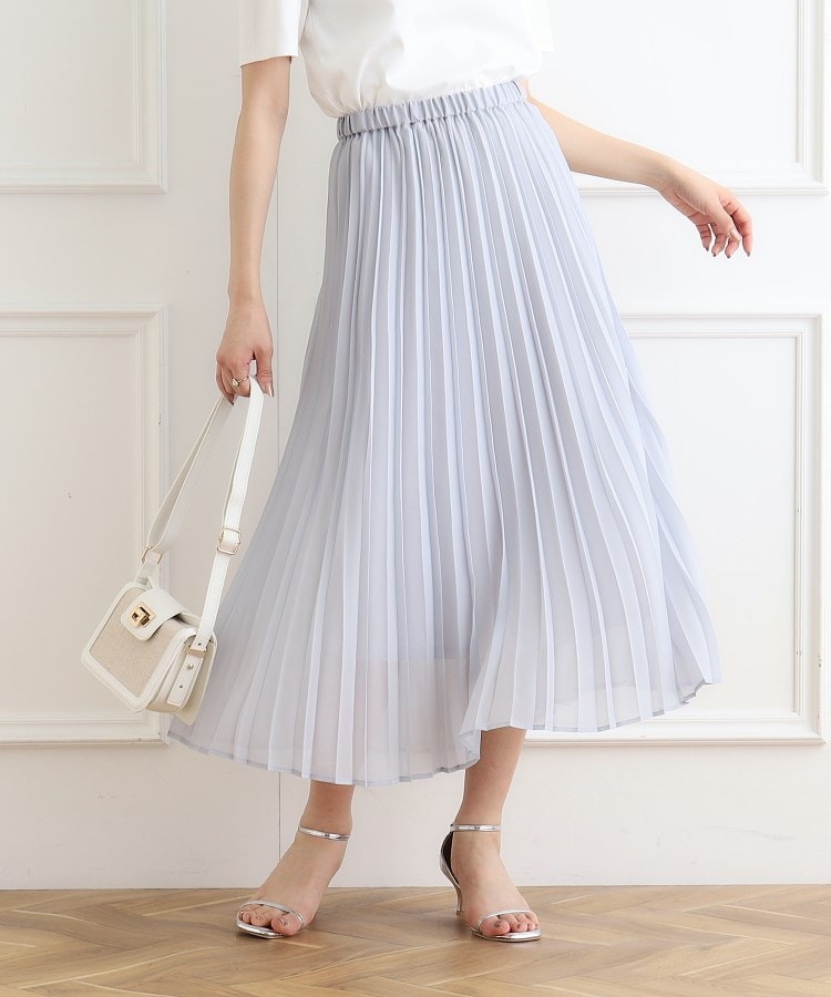 クチュールブローチ(Couture Brooch)のシャイニープリーツスカート サックスブルー(090)