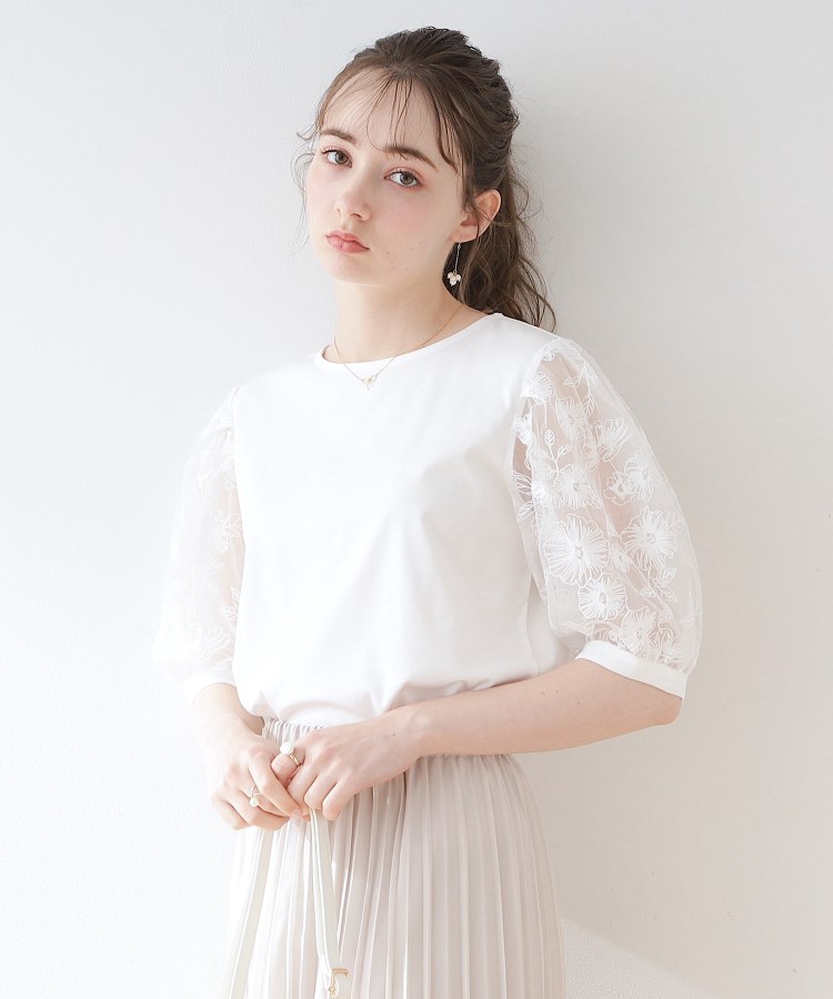 クチュールブローチ(Couture Brooch)の【接触冷感/UVケア/マシンウォッシャブル】袖レースデザイントップス4