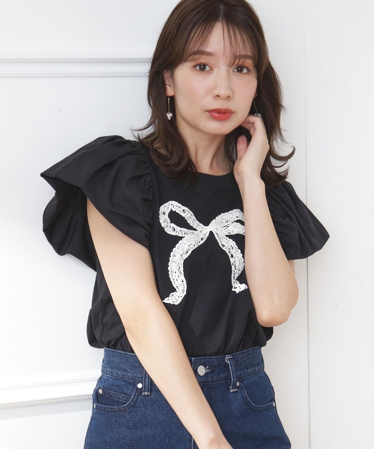 クチュールブローチ(Couture Brooch)の異素材リボンT ブラック(019)