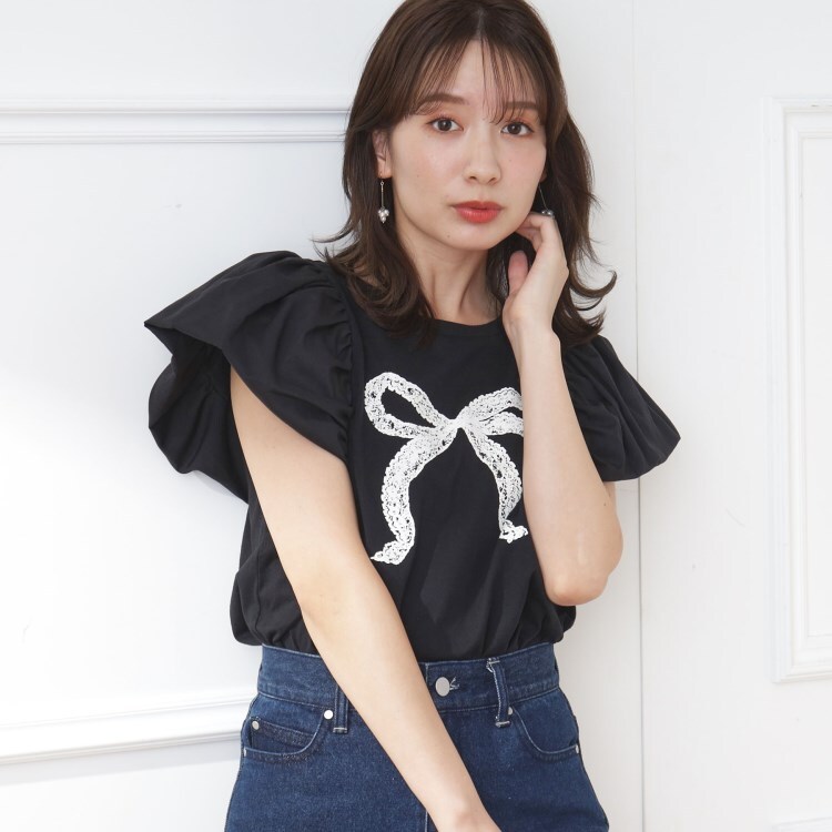クチュールブローチ(Couture Brooch)の異素材リボンT カットソー