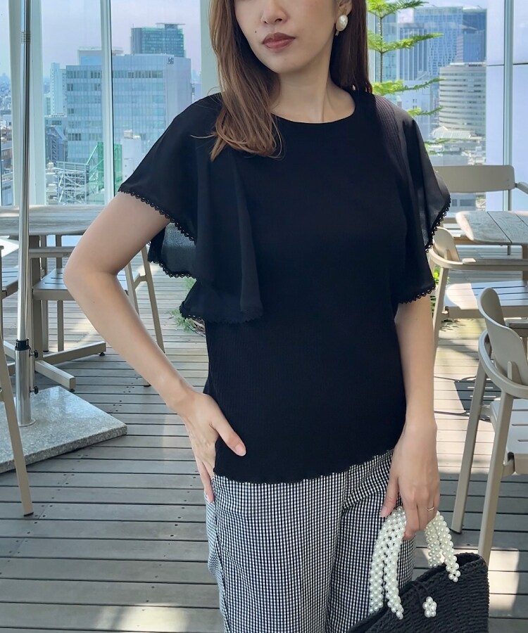 クチュールブローチ(Couture Brooch)の【洗える・二の腕カバー】ピコレースフレア袖テレコ33