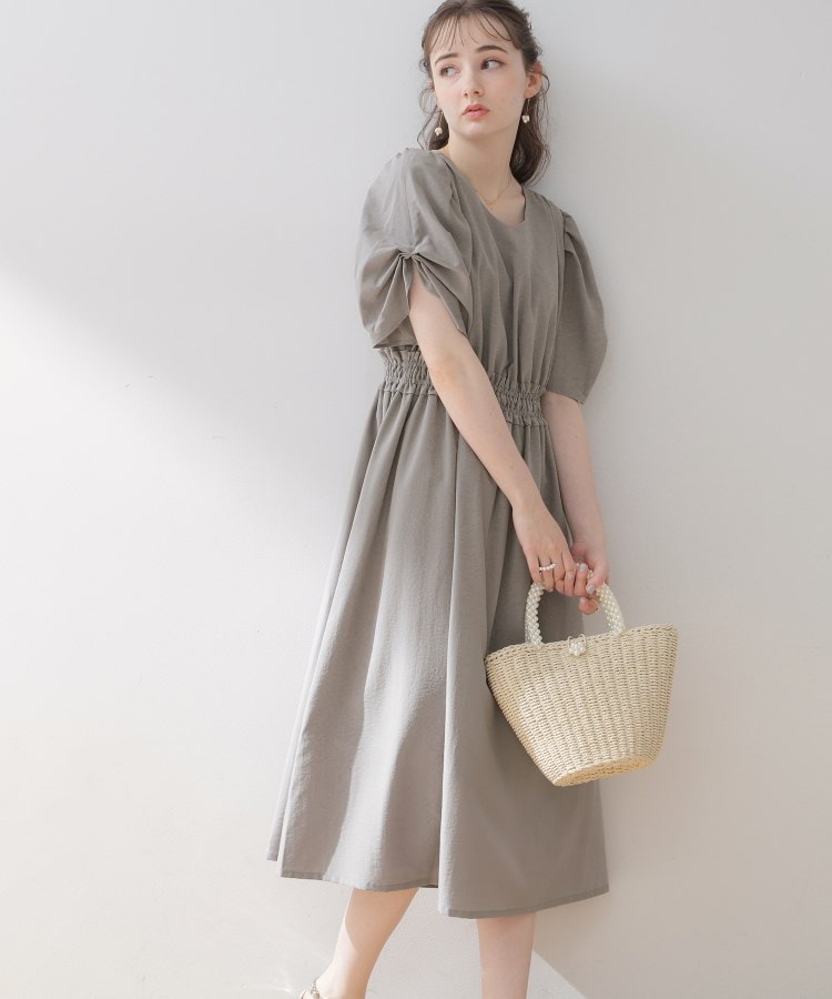 クチュールブローチ(Couture Brooch)の【洗える・二の腕カバー】ウエストシャーリングVネックワンピース グレー(012)