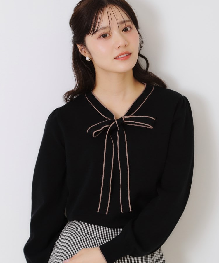 クチュールブローチ(Couture Brooch)の【レディライクな華奢見せニット】配色ラインリボンタイニット19