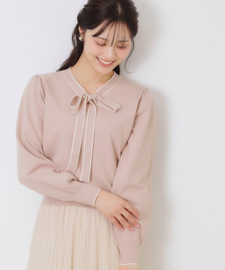 クチュールブローチ(Couture Brooch)の【レディライクな華奢見せニット】配色ラインリボンタイニット35