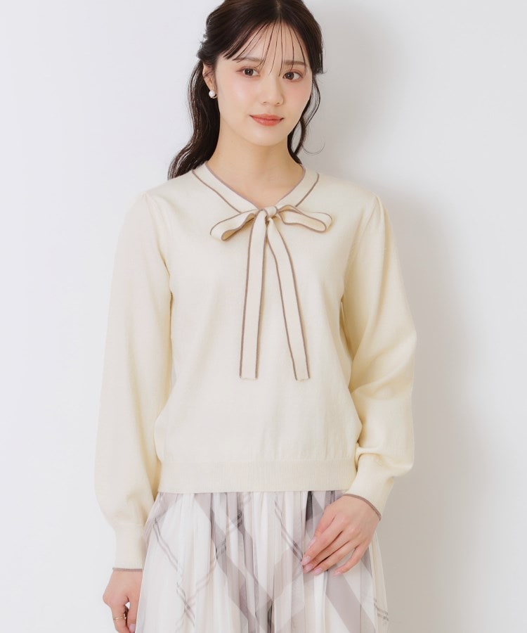 クチュールブローチ(Couture Brooch)の【レディライクな華奢見せニット】配色ラインリボンタイニット52