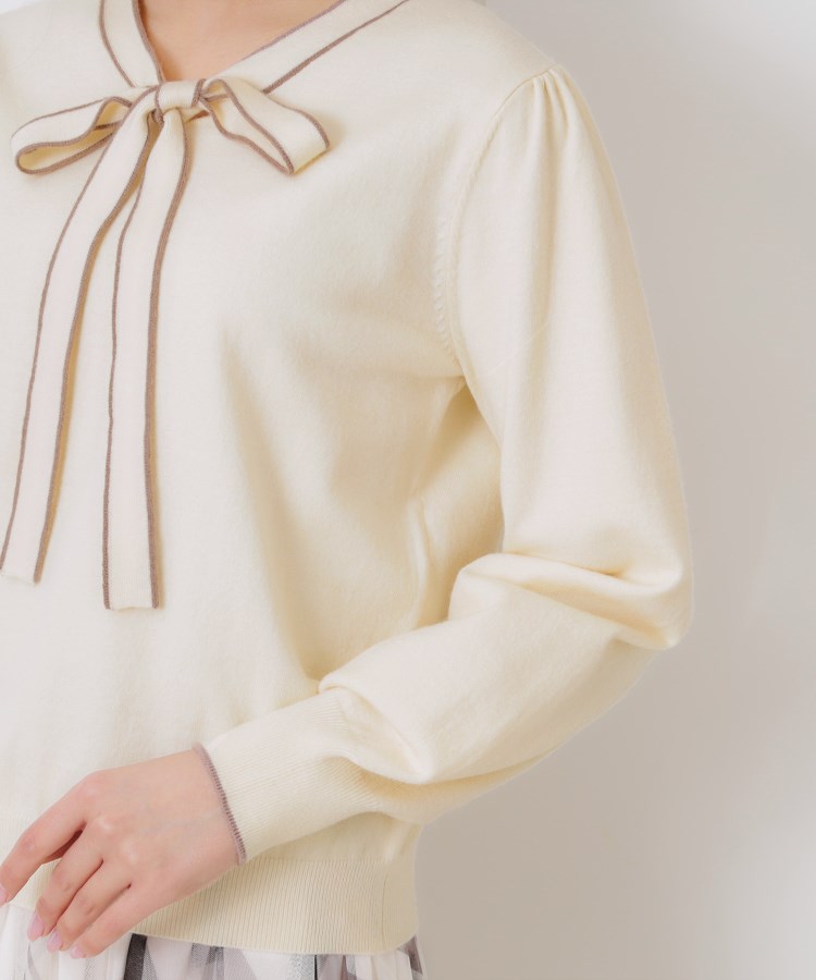 クチュールブローチ(Couture Brooch)の【レディライクな華奢見せニット】配色ラインリボンタイニット56