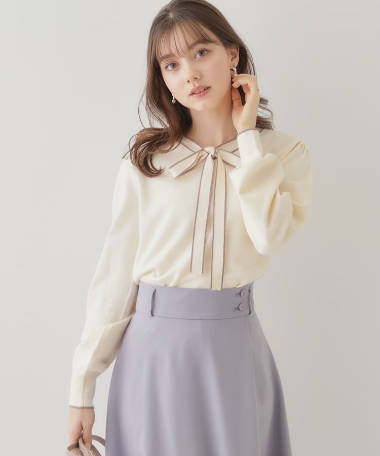 クチュールブローチ(Couture Brooch)の【レディライクな華奢見せニット】配色ラインリボンタイニット9