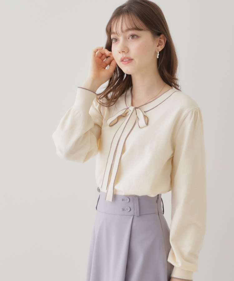 クチュールブローチ(Couture Brooch)の【レディライクな華奢見せニット】配色ラインリボンタイニット10