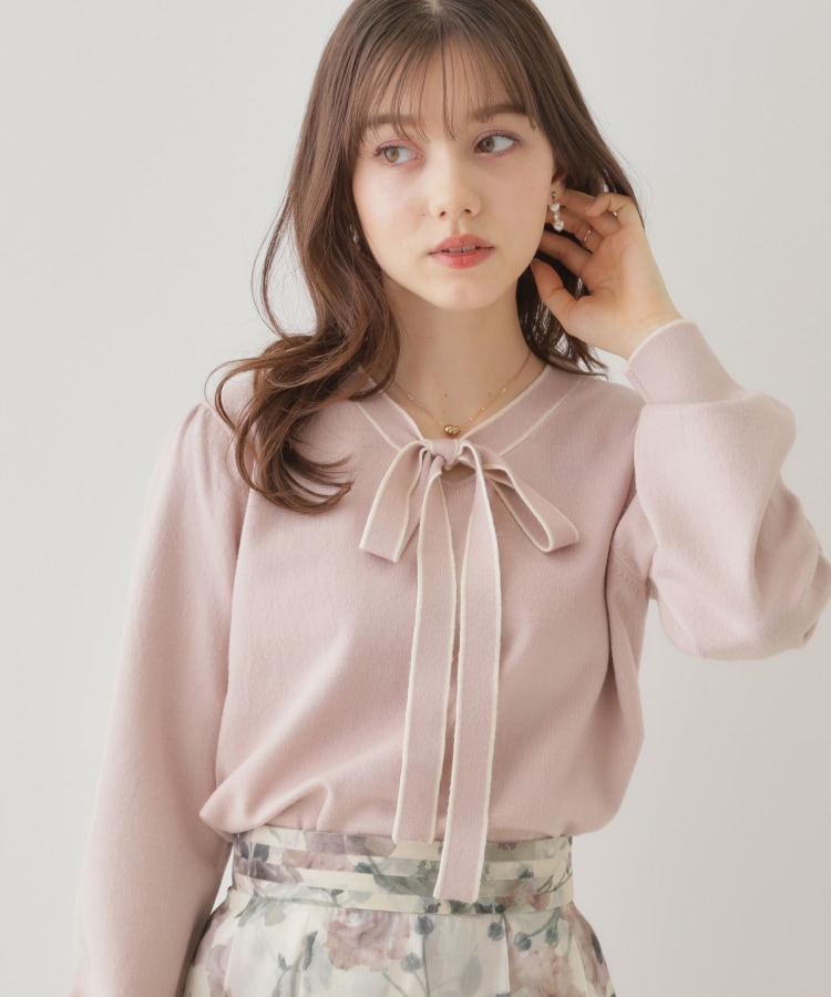 クチュールブローチ(Couture Brooch)の【レディライクな華奢見せニット】配色ラインリボンタイニット41