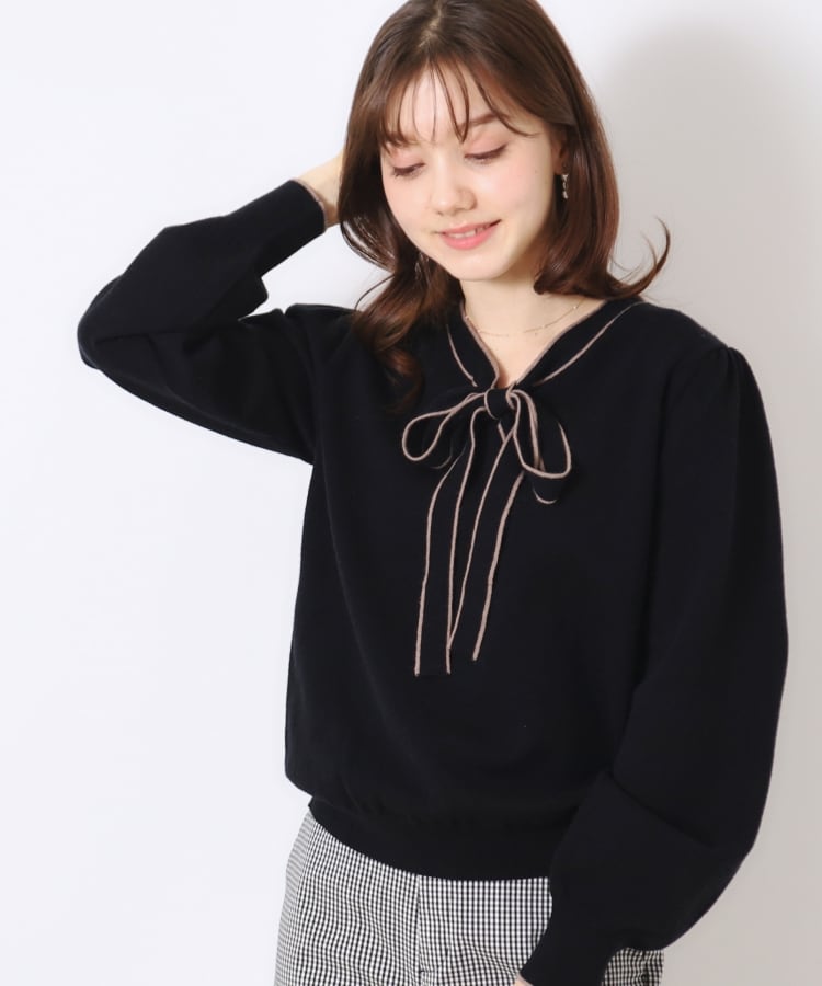 クチュールブローチ(Couture Brooch)の【レディライクな華奢見せニット】配色ラインリボンタイニット24