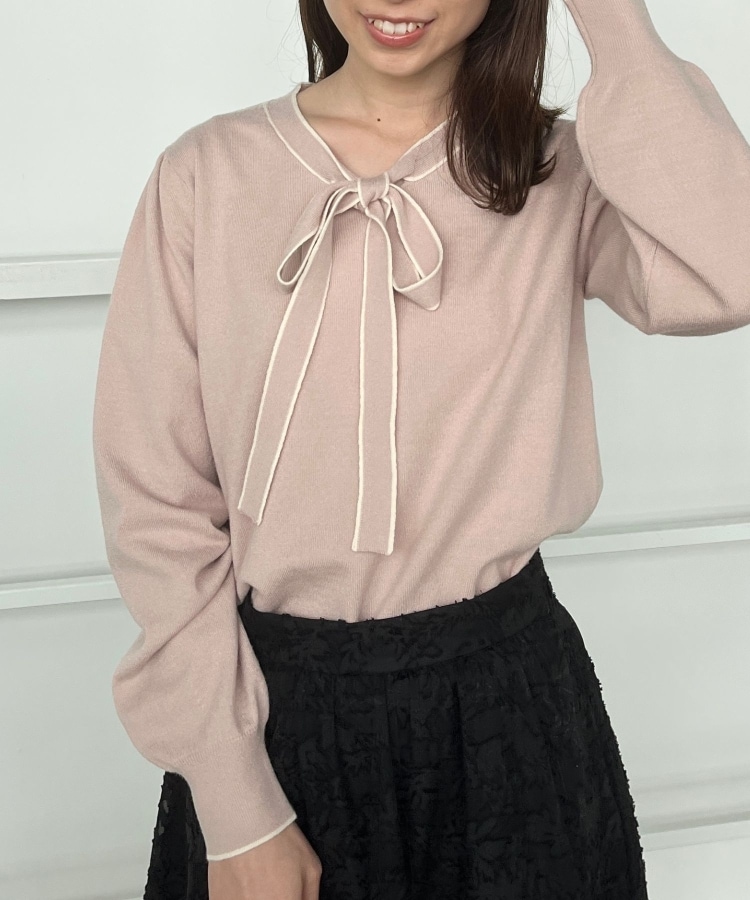 クチュールブローチ(Couture Brooch)の【レディライクな華奢見せニット】配色ラインリボンタイニット48