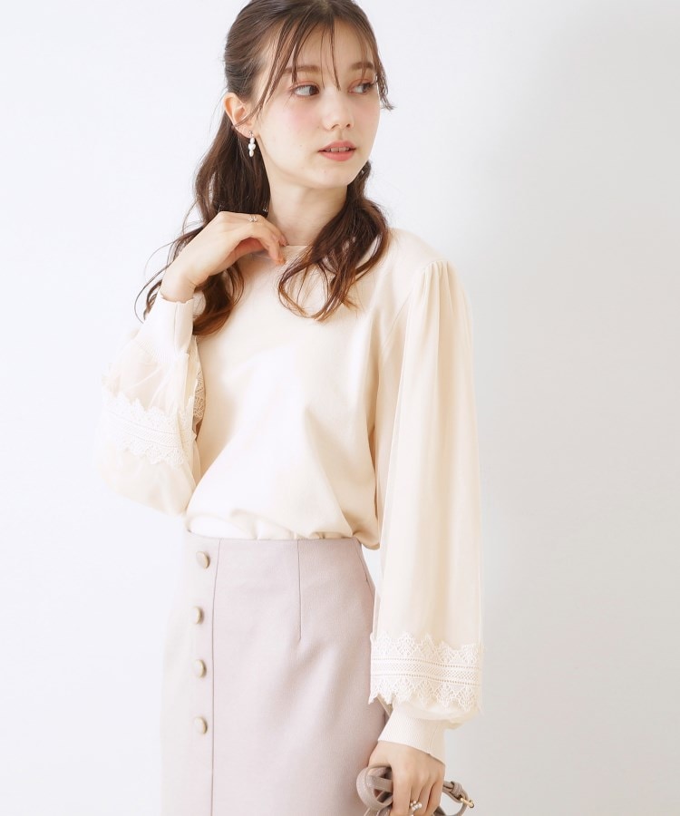 クチュールブローチ(Couture Brooch)の【大人フェミニン・ぽわん袖】レース・チュールドッキングニット5