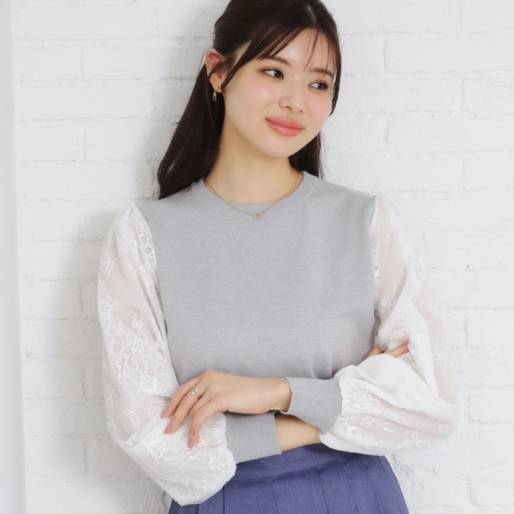 クチュールブローチ(Couture Brooch)の【大人可愛い・フェミニン・通勤】袖レースドッキングニット ニット/セーター