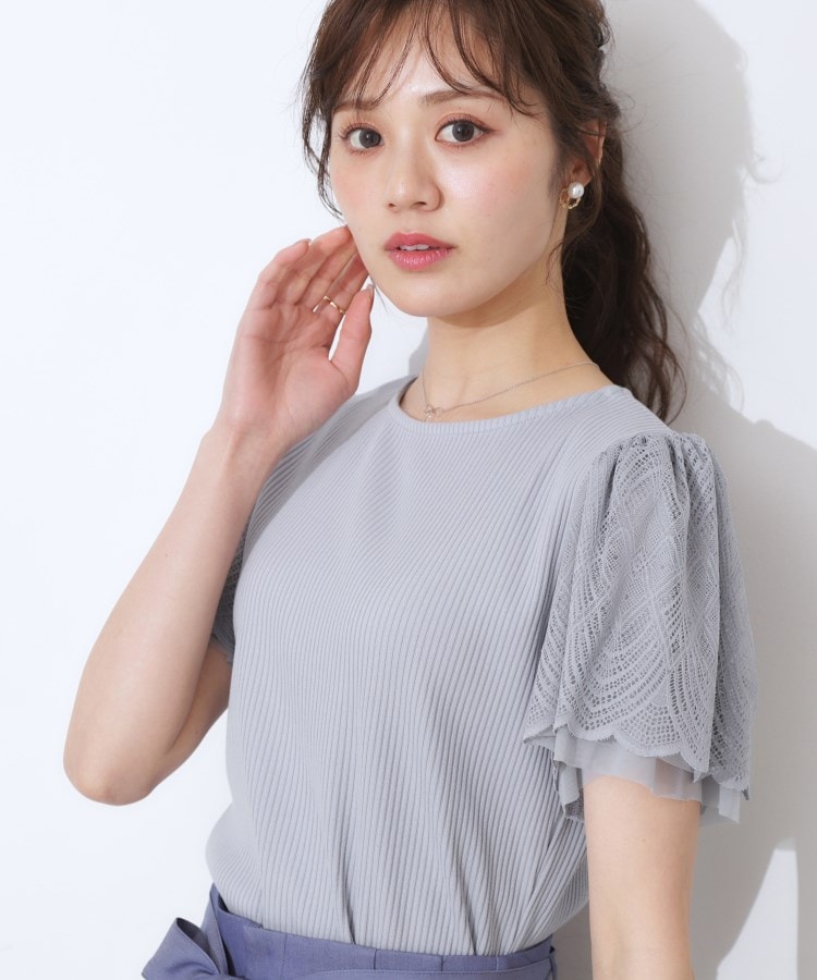 クチュールブローチ(Couture Brooch)の【二の腕カバー・通勤】レース袖テレコトップス57