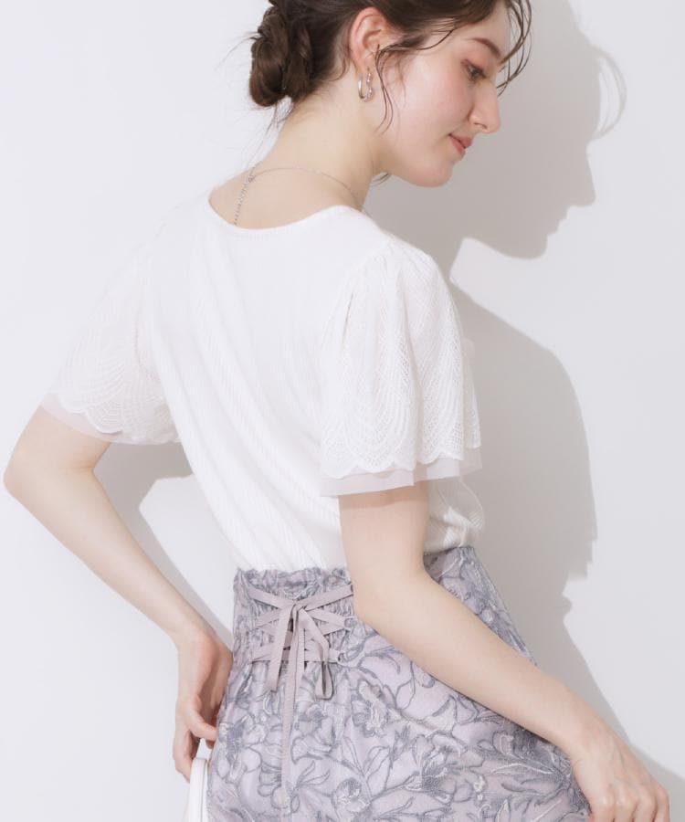 クチュールブローチ(Couture Brooch)の【二の腕カバー・通勤】レース袖テレコトップス10
