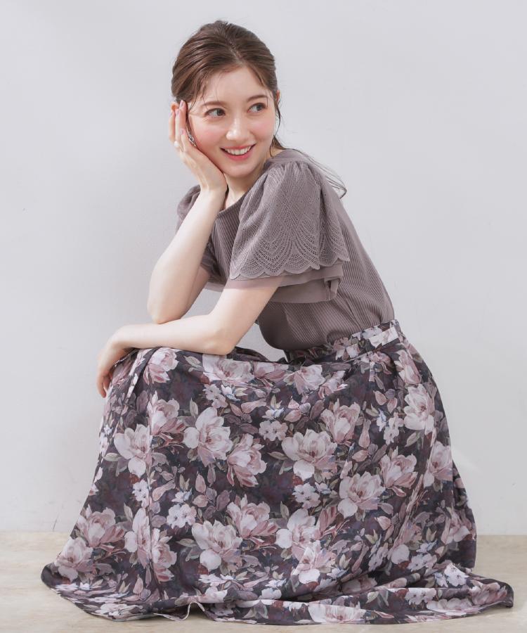 クチュールブローチ(Couture Brooch)の【二の腕カバー・通勤】レース袖テレコトップス42