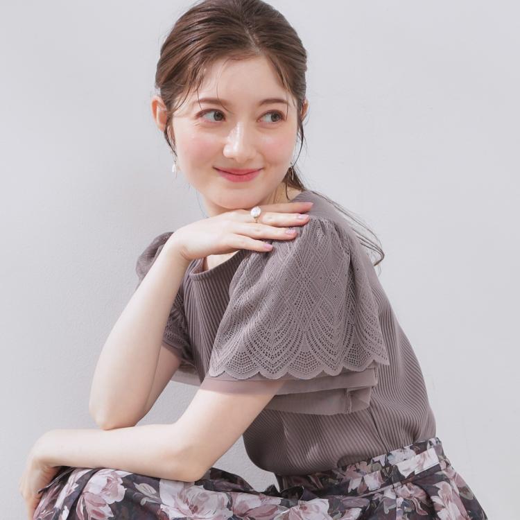 クチュールブローチ(Couture Brooch)の【二の腕カバー・通勤】レース袖テレコトップス