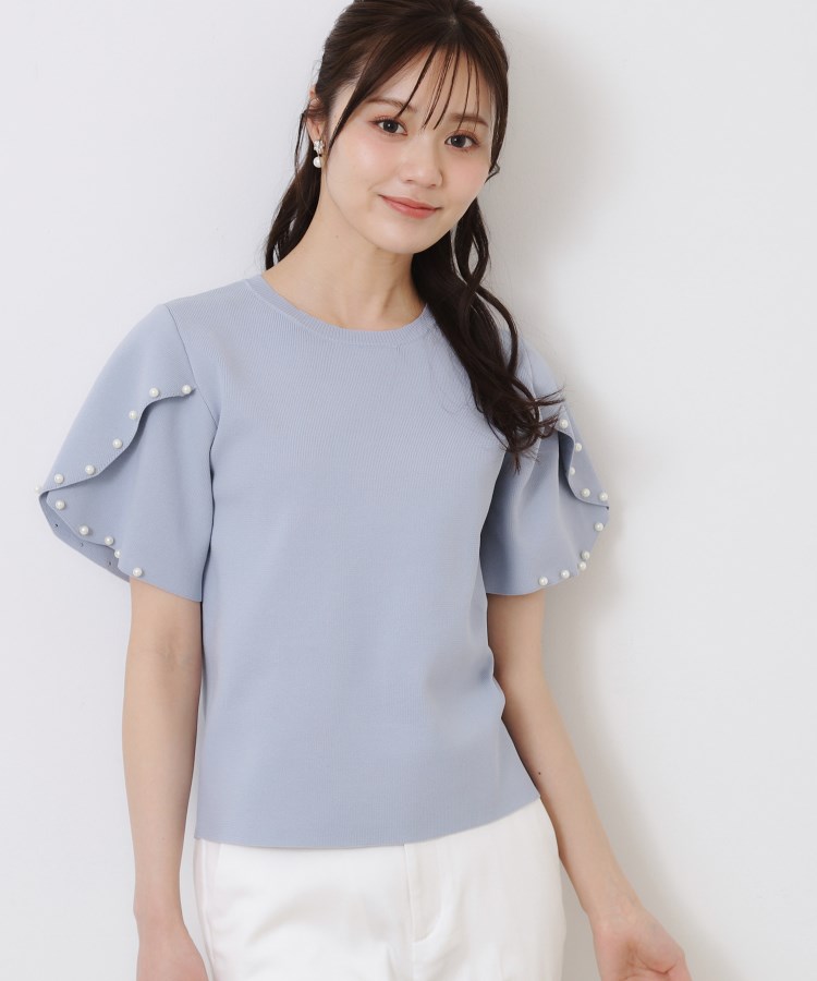 クチュールブローチ(Couture Brooch)の【一枚でキマる・華やか】パール調付チューリップ袖ニット34