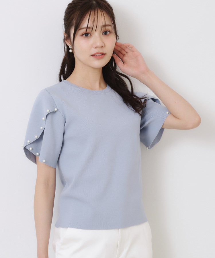 クチュールブローチ(Couture Brooch)の【一枚でキマる・華やか】パール調付チューリップ袖ニット33
