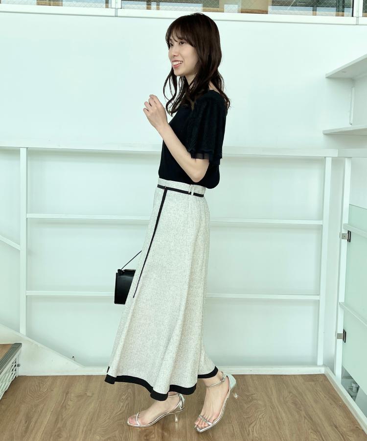 大人気!まとめ一覧 洗える・きれいめ・通勤】サマーツイード配色フレアスカート 服&ファッション小物