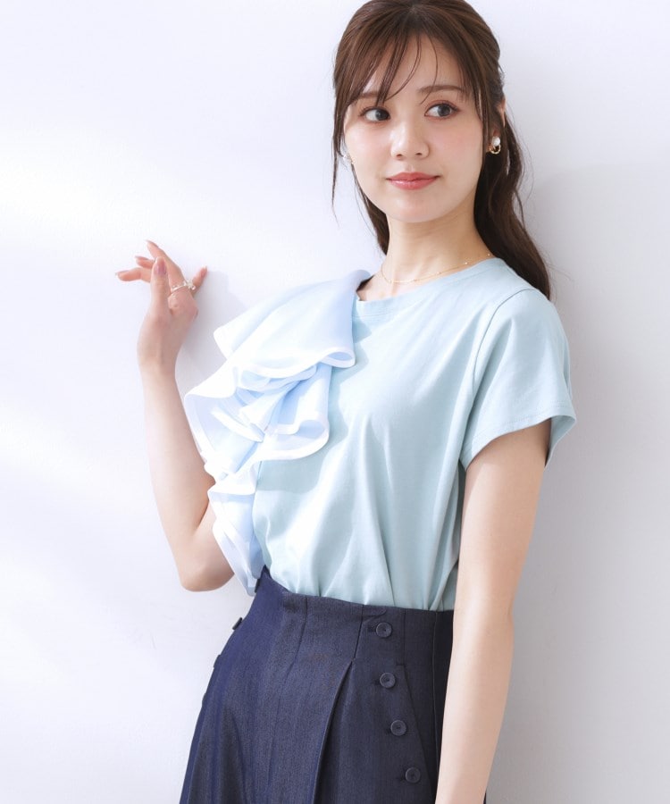 クチュールブローチ(Couture Brooch)のシルケットアシメデザインフリルT サックスブルー(090)