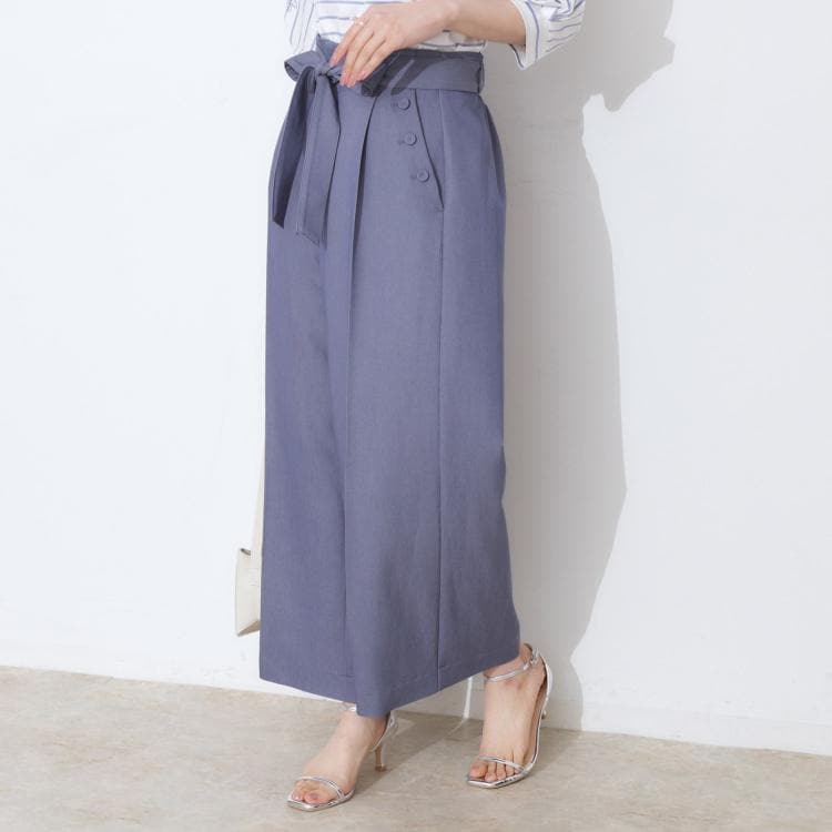 クチュールブローチ(Couture Brooch)の【リボン付き・通勤】シャンブレーワイドパンツ 6～9分丈パンツ