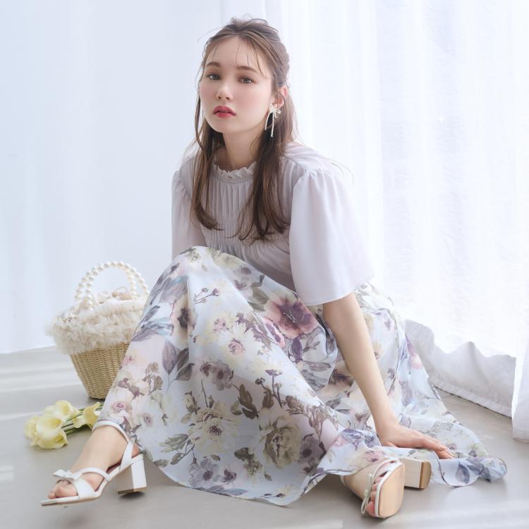クチュールブローチ(Couture Brooch)の【一枚で着映える・華やか・上品】Summerオーガンフルールスカート ミモレスカート