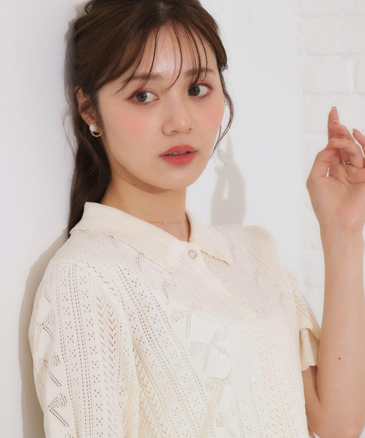 クチュールブローチ(Couture Brooch)の【洗える・大人可愛い】リボン透かし柄ポロニット6