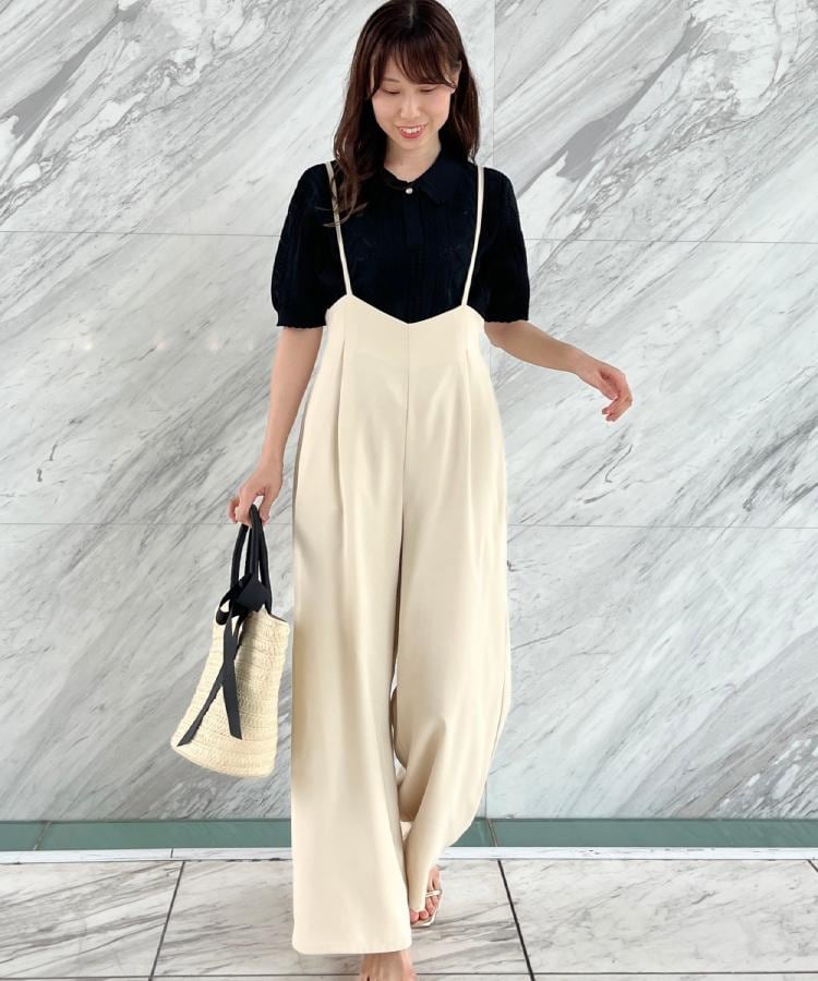 洗える・大人可愛い】リボン透かし柄ポロニット(ニット 洗える・大人可愛い】リボン透かし柄ポロニット(ニット