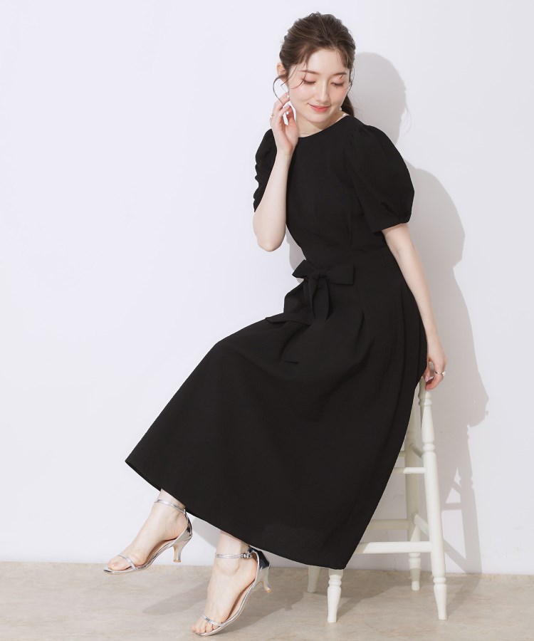クチュールブローチ(Couture Brooch)の【細見え・キレイめ】サッカータックワンピース ブラック(019)