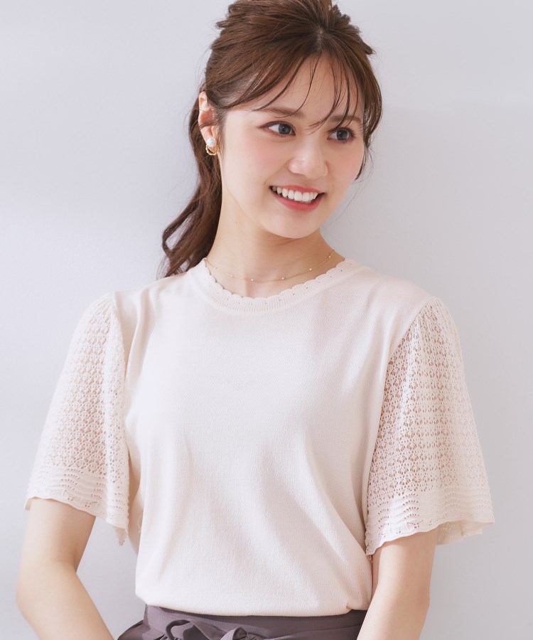 クチュールブローチ(Couture Brooch)の【手洗い可能・UV・アンチピリング・接触冷感・二の腕カバー】透かし袖ニットトップス4